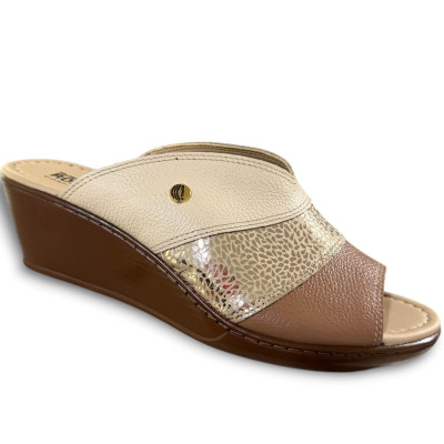 Romulo sandalia Cuero Marr&oacute;n - Oro Mujer Ref 5939